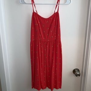Old Navy Coral/Floral Spaghetti Strap Dress